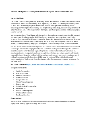 Artificial Intelligence in Security Market Research Report – Global Forecast till 2023