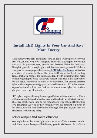 Install LED Lights In Your Car And Save More Energy