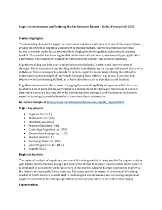 Cognitive Assessment and Training Market Research Report – Global Forecast till 2023