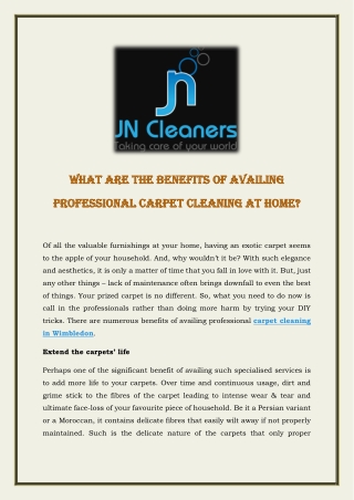 What Are The Benefits of Availing Professional Carpet Cleaning at Home?
