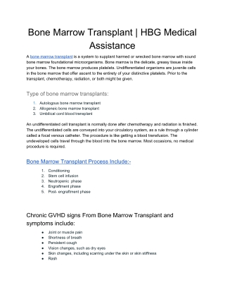 HBG Medical Assistance | Bone Marrow Transplant