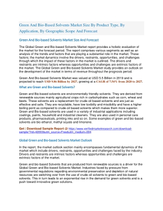 Green And Bio-Based Solvents Market Size By Product Type, By Application, By Geographic Scope And Forecast
