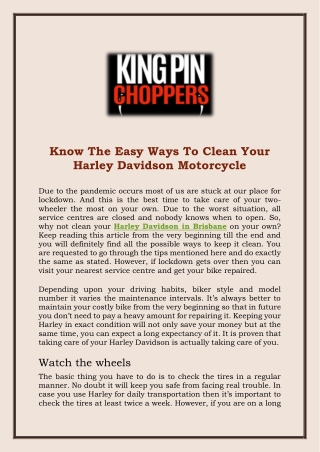 Know The Easy Ways To Clean Your Harley Davidson Motorcycle