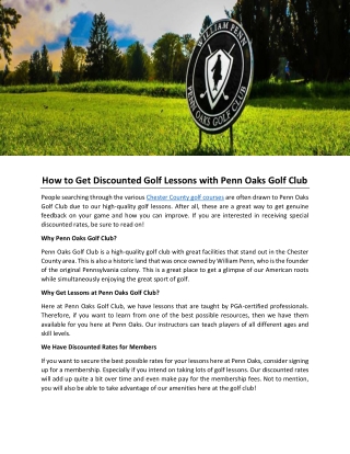 How to Get Discounted Golf Lessons with Penn Oaks Golf Club