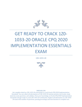 Get Ready to Crack 1Z0-1033-20 Oracle CPQ 2020 Implementation Essentials Exam