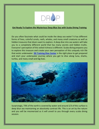 Get Ready To Explore the Mysterious Deep Blue Sea with Scuba Diving Training