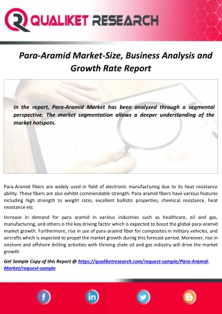 Global Para-Aramid Market Latest Trends, Technology Advancement and Application 2020
