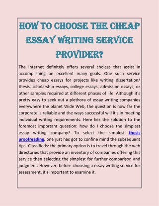 How To Choose The Cheap Essay Writing Service Provider