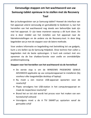 Eenvoudige stappen om het wachtwoord van uw Samsung-tablet opnieuw in te stellen met de Recovery Tool