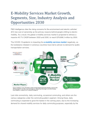 Electric (E)-Mobility Service Market Overview Analysis and Growth Forecast to 2030
