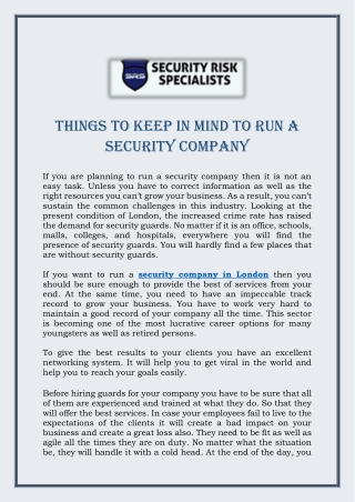 Things To Keep In Mind To Run A Security Company