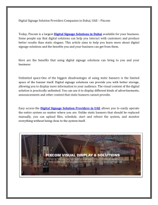Digital Signage Solution Providers, Suppliers in Dubai, UAE - Pixcom