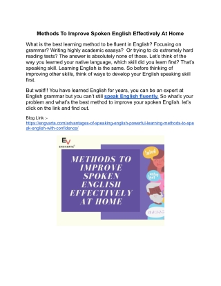 Methods To Improve Spoken English Effectively At Home
