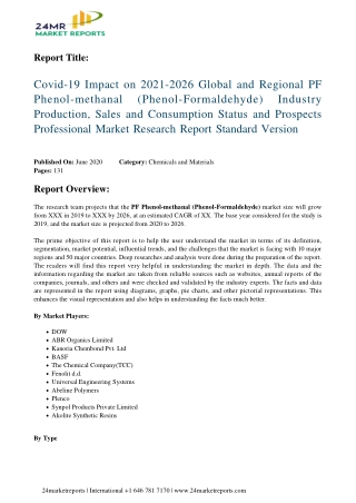 PF Phenol-methanal Market Is Set to Boom in 2021 And Coming Years