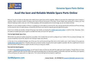 Avail the best and Reliable Mobile Spare Parts Online