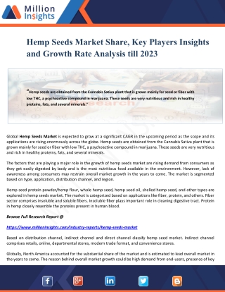 Hemp Seeds Market Share, Key Players Insights and Growth Rate Analysis till 2023