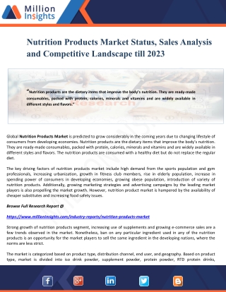 Nutrition Products Market Status, Sales Analysis and Competitive Landscape till 2023