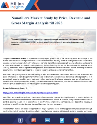 Nanofillers Market Study by Price, Revenue and Gross Margin Analysis till 2023