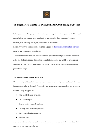 A Beginners Guide to Dissertation Consulting Services