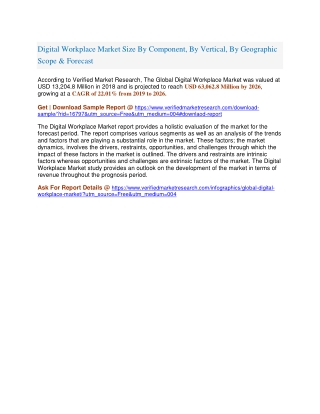 Digital Workplace Market Size By Component, By Vertical, By Geographic Scope & Forecast