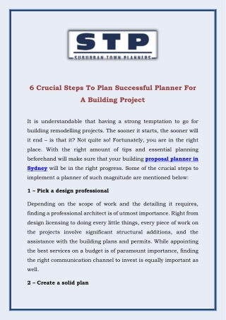 6 Crucial Steps To Plan Successful Planner For A Building Project