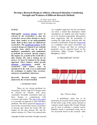 Develop a Research Design to Address a Research Question, Considering Strength and Weakness of Different Research Method