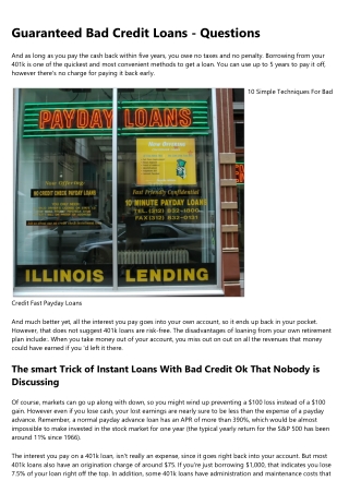 Some Known Factual Statements About Bad Credit Payday Loans