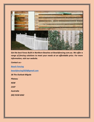 Get Fence Built Northern Beaches | Beach Fencing