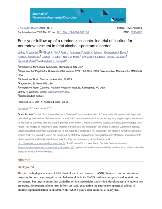 Four-year follow-up of a randomized controlled trial of choline for neurodevelopment in fetal alcohol spectrum disorder