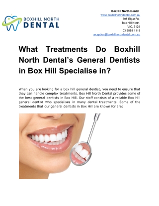 What Treatments Do Boxhill North Dental’s General Dentists in Box Hill Specialise in?