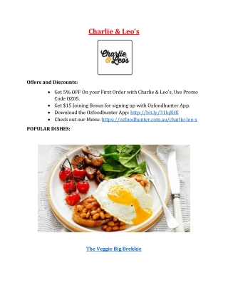 Charlie & Leo's Café lower Plenty takeaway, VIC - 5% Off