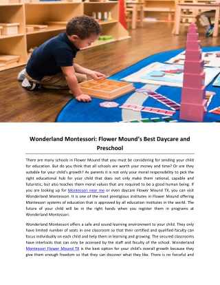 Wonderland Montessori: Flower Mound’s Best Daycare and Preschool