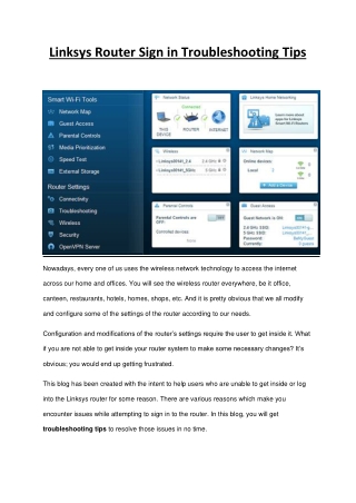 Linksys Router Sign in Troubleshooting Tips