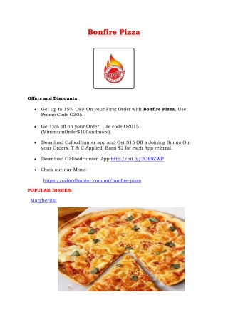 15% off - Bonfire Pizza Restaurant Kogarah Menu, Sydney NSW