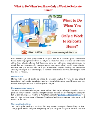 What to Do When You Have Only a Week to Relocate Home?