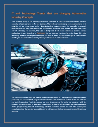 IT and Technology Trends that are changing Automotive Industry Concepts