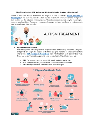 What Therapies Help With Autism And All About Behavior Services in New Jersey