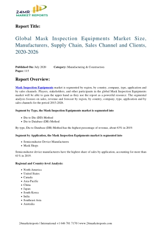 Mask Inspection Equipments Market Size, Manufacturers, Supply Chain, Sales Channel and Clients, 2020-2026