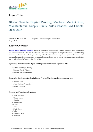 Textile Digital Printing Machine Market Size, Manufacturers, Supply Chain, Sales Channel and Clients, 2020-2026