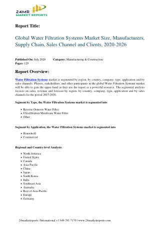 Water Filtration Systems Market Size, Manufacturers, Supply Chain, Sales Channel and Clients, 2020-2026