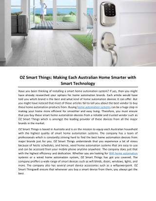 OZ Smart Things- Making Each Australian Home Smarter with Smart Technology