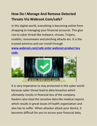 How Do I Manage And Remove Detected Threats Via Webroot.Com/safe?