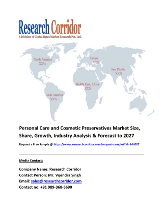 Global Personal Care and Cosmetic Preservatives Market Size, share, Growth, Future Prospects, Forecast to 2027