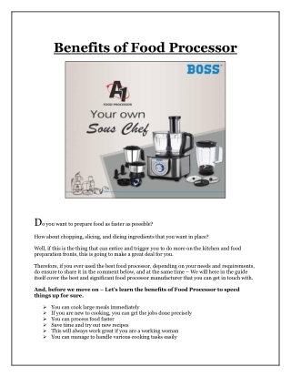 Benefits of Food Processor