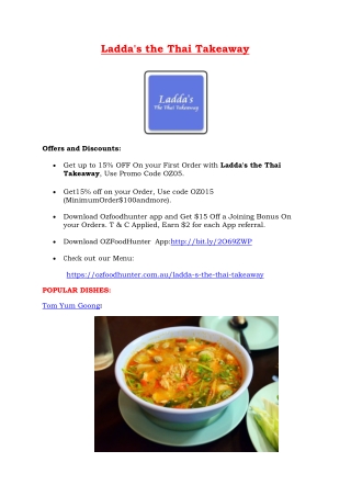 15% Off - Ladda's the Thai Takeaway Restaurant Newtown NSW