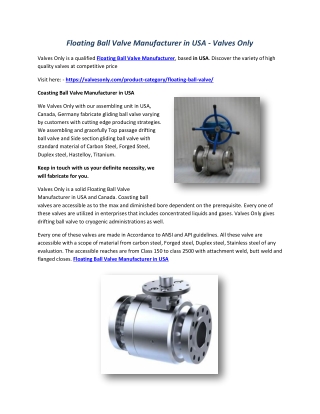 Floating Ball Valve Manufacturer in USA - Valves Only