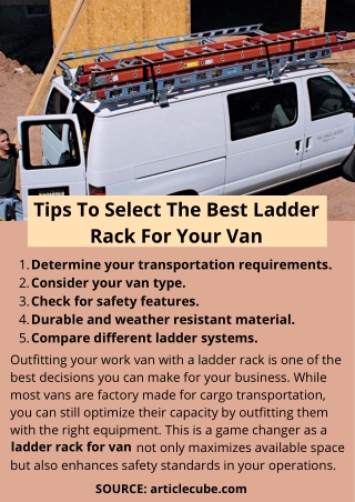 Tips To Select The Best Ladder Rack For Your Van