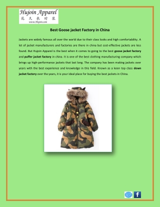 Best Goose jacket Factory in China