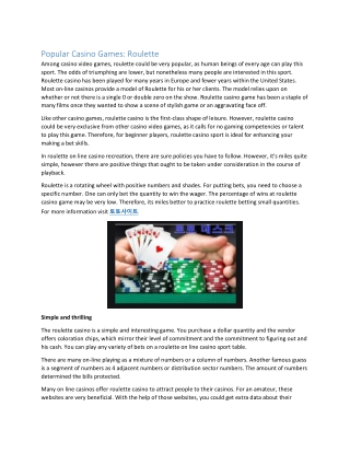 Popular Casino Games: Roulette