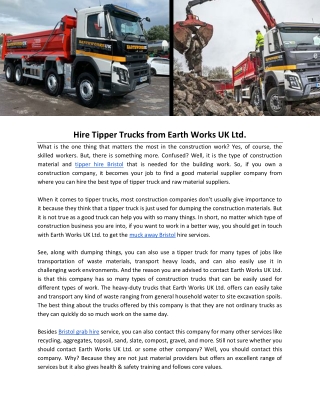 Hire Tipper Trucks from Earth Works UK Ltd.